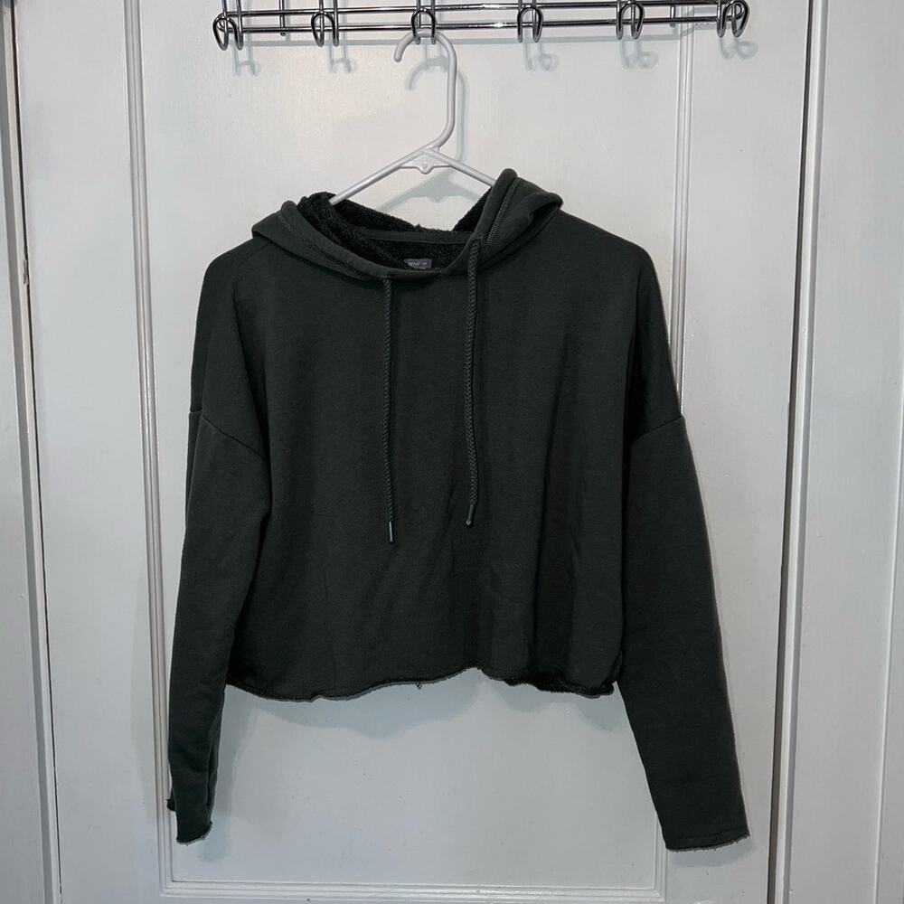 Aerie pullover relaxed fit cropped drawstring hoodie green size S